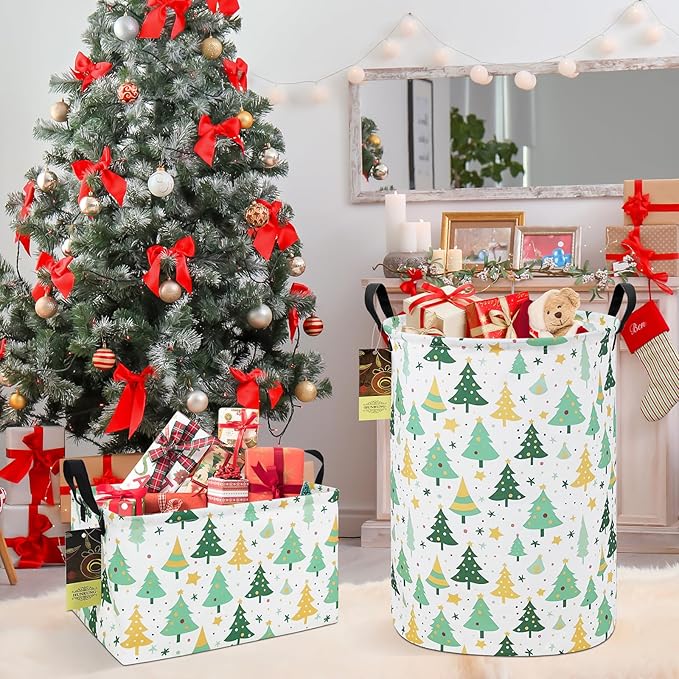 HUNRUNG Laundry Hamper,Large Canvas Fabric Lightweight Storage Basket Toy Organizer Dirty Clothes Collapsible Waterproof for College Dorms???Round-Green tree???