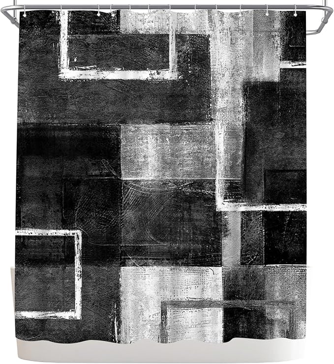 WELMECO Abstract Black Shower Curtain Geometric Shower Curtain Bathroom Decor Polyester Fabric 72x72inch (Black)