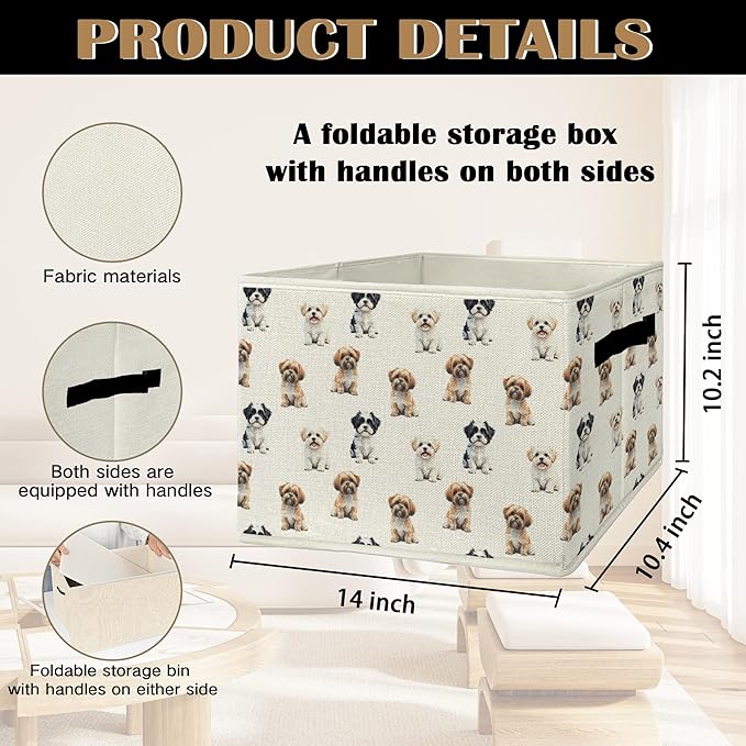 Shih Tzu Gifts Storage Bins & Boxes with Handles, Dog Foldable Basket for Organizing Dog Lovers Owners Women, Shih Tzu Christmas Storage Laundry Hampers for Bedroom Bathroom Clothes Toys Books