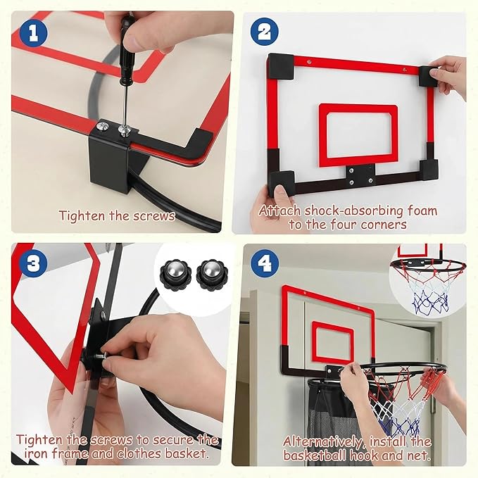 Over the Door Basketball Laundry and Net, Basketball Laundry Hamper Hoop with Zipper, Space-Saving Storage and Organization, for Kids Room, Dorm Rooms, Bathroom