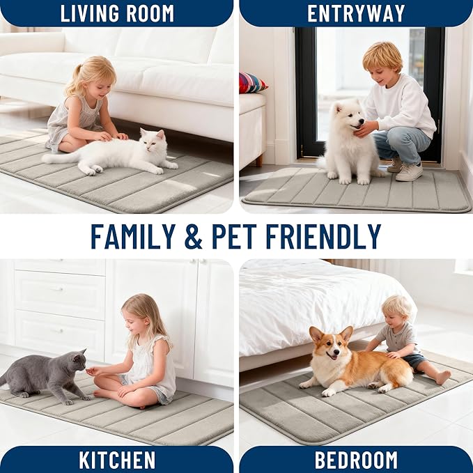 OLANLY Memory Foam Long Bathroom Rugs Runner 59x20, Super Soft Absorbent Bath Mat, Quick Dry, Machine Washable Shower Floor Rugs, Bathmat Carpet, Bathroom Home Decor Accessories, Warm Taupe