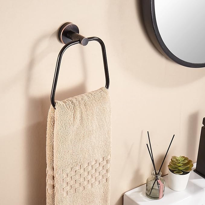 Bronze Hand Towel Holder, Bathroom Towel Ring Oil Rubbed, Bath Hand Towel Hangers Wall Mounted Farmhouse Rustic ORB Stainless Steel Trapezoid