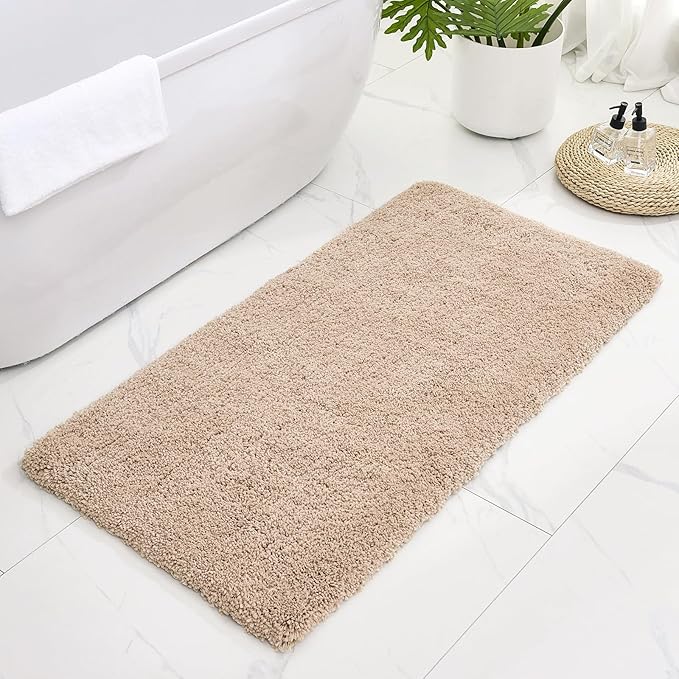 Bathroom Rugs Non Slip Washable 59x24, Ultra Thick Soft Microfiber Absorbent Bath Mats, High Density Foam Latex Non Slip Backing Bath Rugs, Fluffy Floor Carpet for Tub&Shower,Beige