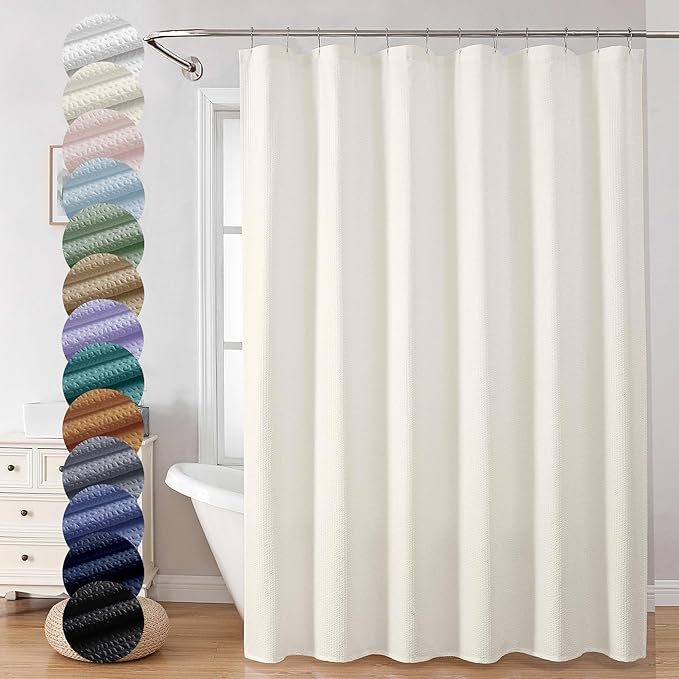 OVZME Berry Cream Shower Curtain, Embossed Textured Fabric Shower Curtain for Bathroom - Soft Cloth & Hotel Spa Luxury, Water Repellent, Machine Washable Long Shower Curtain, 72X78, Cream