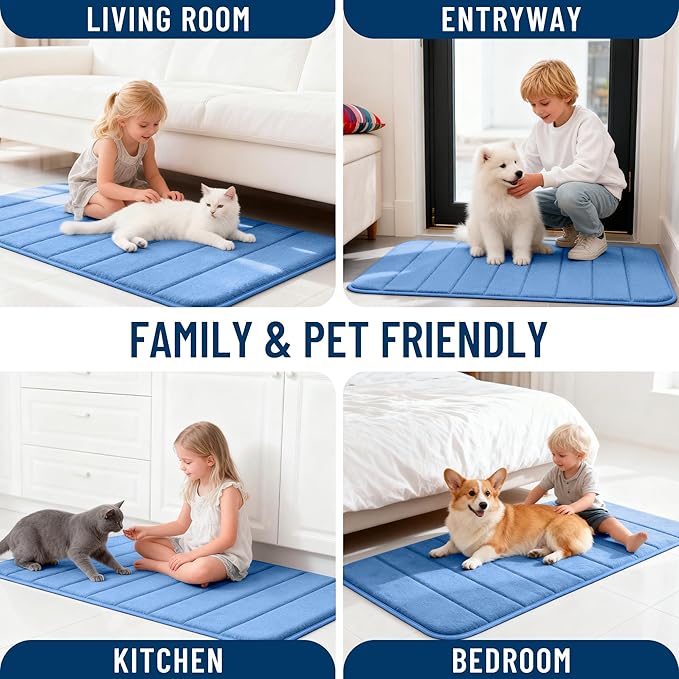 OLANLY Memory Foam Long Bathroom Rugs Runner 70x24, Super Soft Absorbent Bath Mat, Quick Dry, Machine Washable Shower Rugs, Bathmat Carpet, Bathroom Home Decor Accessories, Cornflower Blue