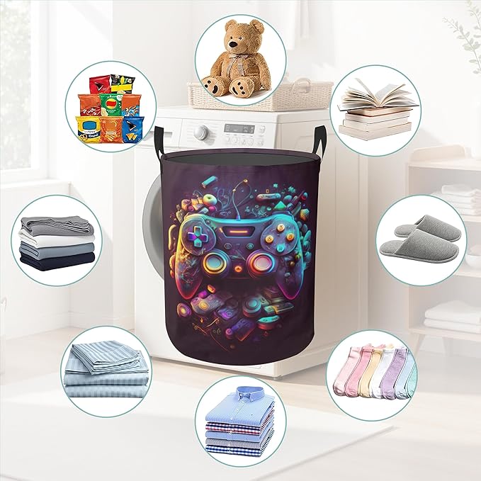 Laundry Hamper Foldable Oxford Cloth Game Controller Laundry Basket With Handle Portable Clothes Storage Organizer Basket Storage Bag For Laundry Room/Bedroom/Bathroom