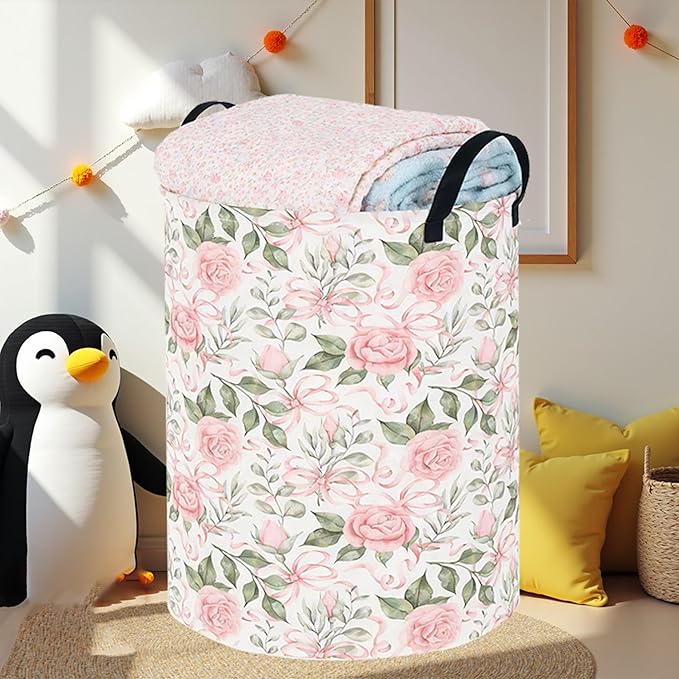 NTAOHAMPER Laundry Hamper,Laundry Basket,Baby Nursery Hamper,Waterproof Storage Bin,Clothes Organizer Basket,Room Decor(Rose)