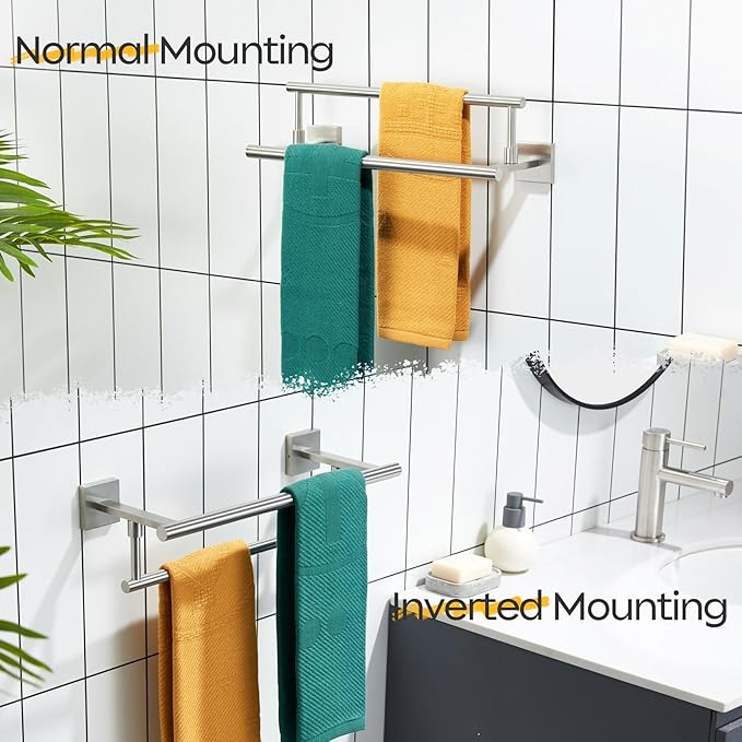 KOKOSIRI Hand Towel Holder Brushed Nickel Bathroom Rack 16 Inch Double Towel Bars Rails for Bath Toilet Stainless Steel B5009BR-L16