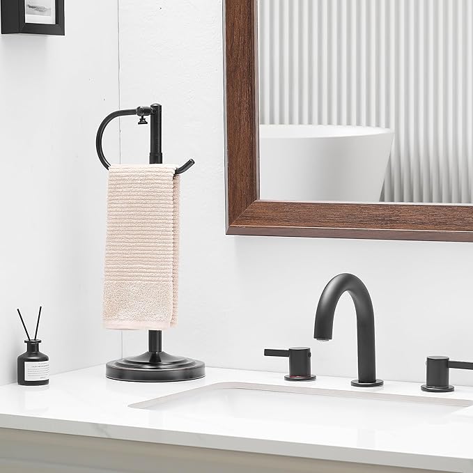 Hand Towel Holder Stand for Bathroom Countertop, Standing Towel Rack with Non-Slip Base, Stainless Steel Adjustable Towel Bar 16.5-26 Inch for Kitchen Vanity (Oil Rubbed Bronze)
