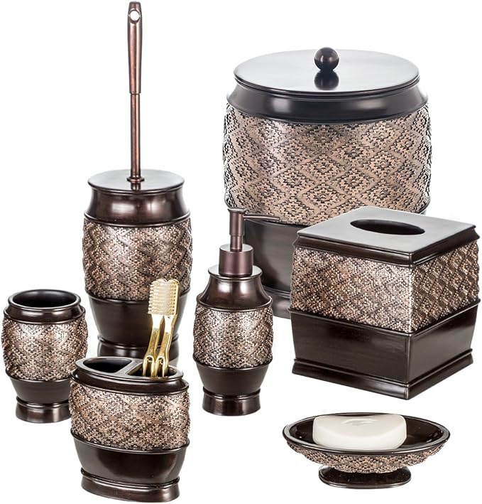 Creative Scents Dublin Brown Small Trash Can with Lid 1.26 Gal / 4.8L - Decorative Oval Waste Basket, Durable Resin Slim Bathroom Covered Garbage Can Wastebasket Bin for Diaper/Paper