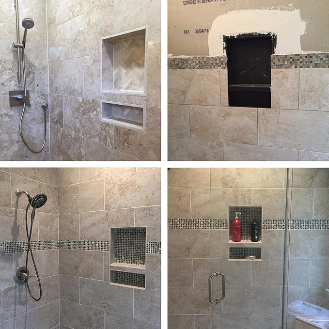 Uni-Green Ready Tile Double Shelf Shower Niche 25" x 17" x 4" Dimensions - Toiletry and Bathroom Niche Storage- Simple Installation with Texture Surface Shower Cubby Double Shelves