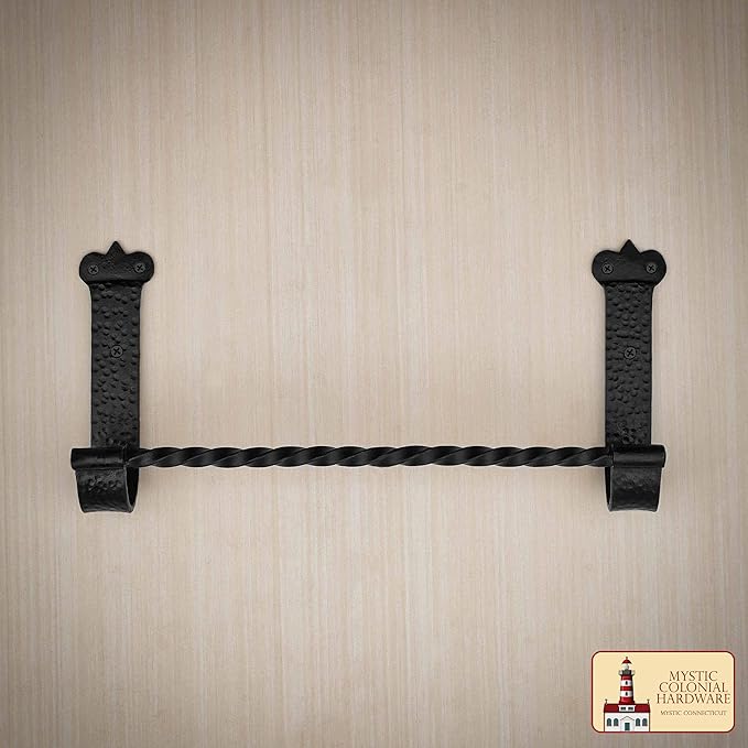 Mystic Colonial Cast Iron Towel Bar Rustic Wall Mounted Metal Rack for Bathroom, Kitchen, or Entryway � Black Heavy-Duty Towel Holder (15"" X 7"", Heavy Duty Wall Mounted Bathroom Towel Rack Holder)