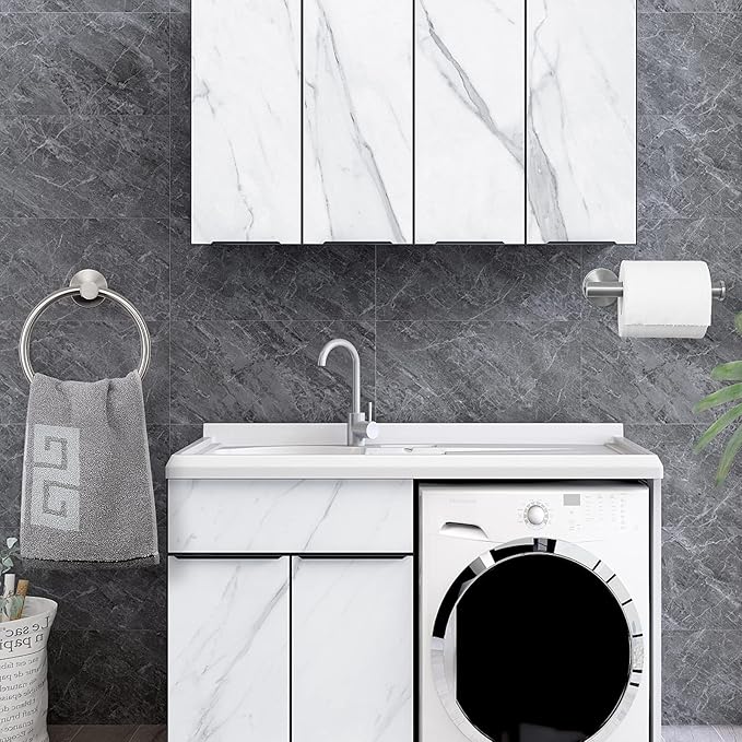 NearMoon 2 Pieces Bathroom Hardware Accessories, Towel Ring and Toilet Paper Holder- Stainless Steel Bath Towel Hanger and Hand Towel Holder, Wall Mounted (Brushed Nickel)