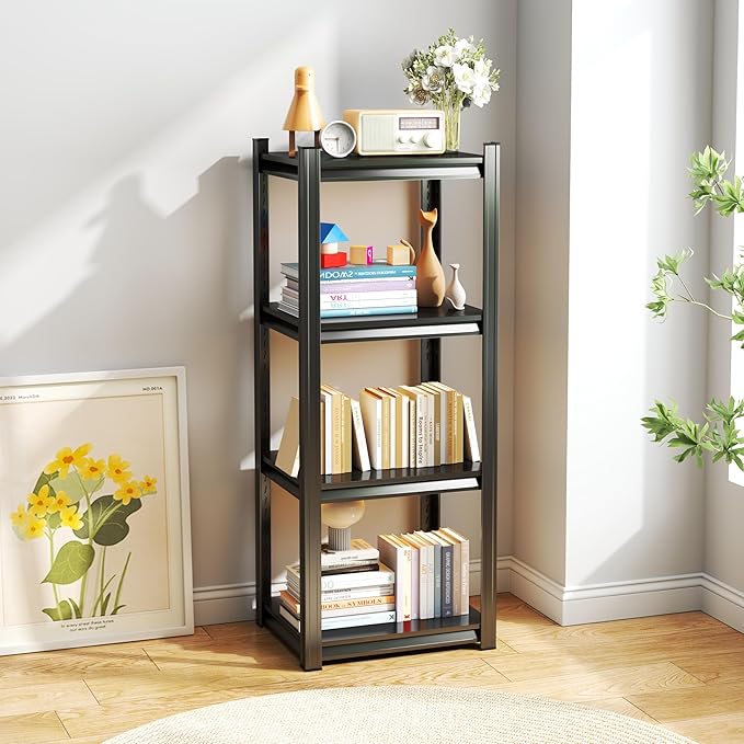 4-Tier Bathroom Storage Shelves, Adjustable Bathroom Organizers and Storage Stand, Heavy Duty Metal Shelving Unit , Classic Open Floor Utility Shelf for Laundry ,Kitchen,Living Room (12"D*14"W*44"H)