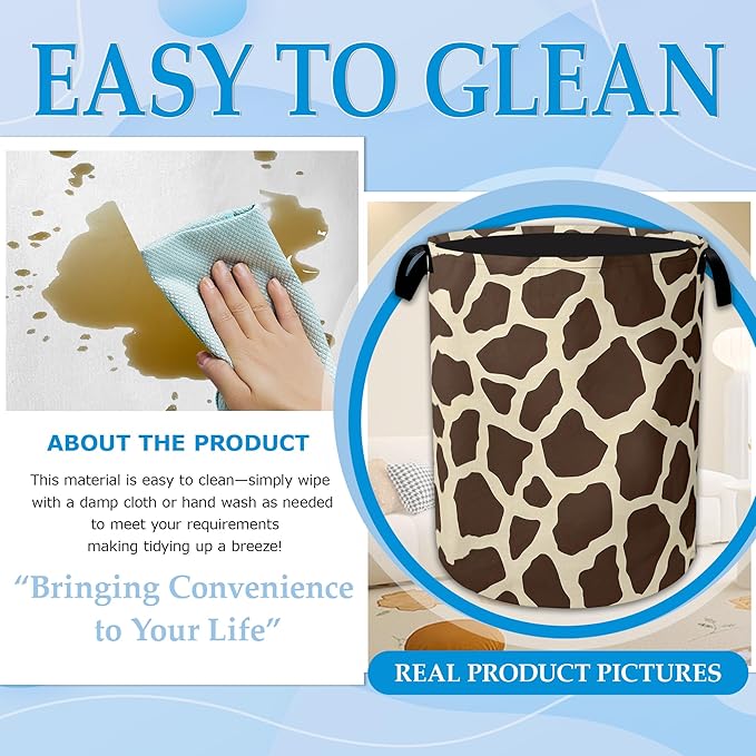 Giraffe Print Large Storage Basket Collapsible Laundry Basket Oxford Storage Bin for Toy Bins Gift Baskets Bedroom Clothes Children Nursery Hamper 16" X 20.8"