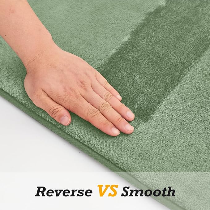 HUXMEYSON Bathroom Rugs Sets 2 Piece, Non-Slip & Quick Dry Bath Mat Set, Ultra Soft Velvet Bath Rugs for Bathroom, Toilet and Shower Floor, Grey Green
