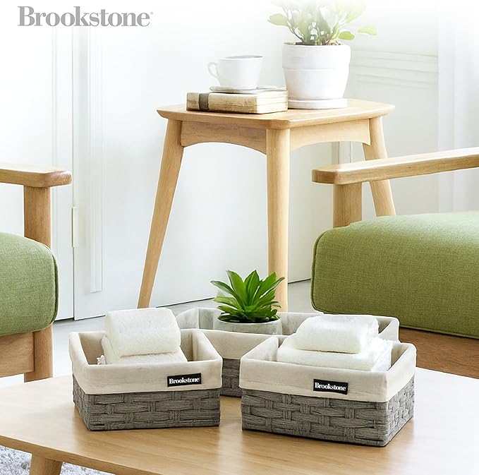 Brookstone Wicker Shelf Storage Basket Decorative Shelf Bin, bathroom organizers and storage, Boho Living Room Decor, Spring Storage 2026-3 Piece Set