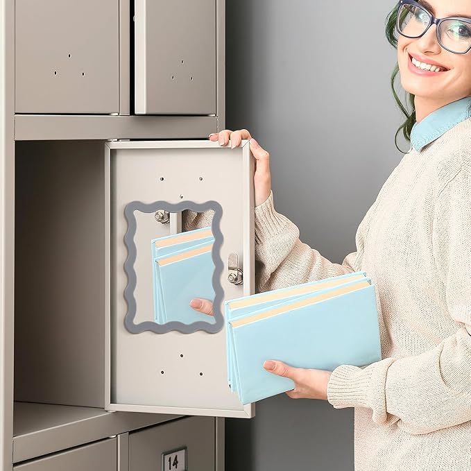 Leinuosen 1 Pcs Scalloped Magnetic Locker Mirror Small Real Glass Makeup Mirror with Magnetic Backing Cute Locker Decorations for Office Cabinet Lockers Accessories (5 x 7 Inch,Gray)