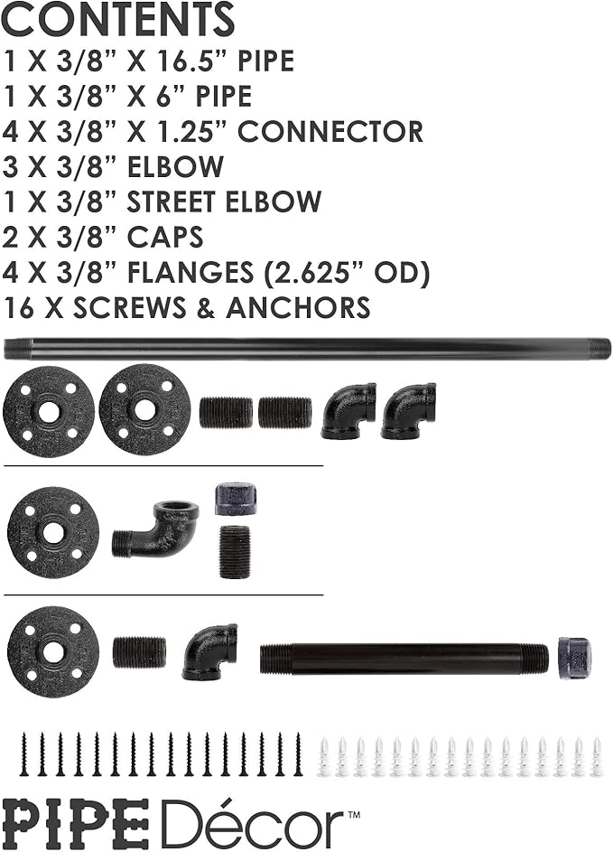 Industrial Pipe Bathroom Hardware Fixture Set by Pipe Decor 3 Piece Kit Includes Robe Hook, 18 Inch Towel Bar and Toilet Paper Holder, Heavy Duty DIY Style, Modern Chic Electroplated Black Finish