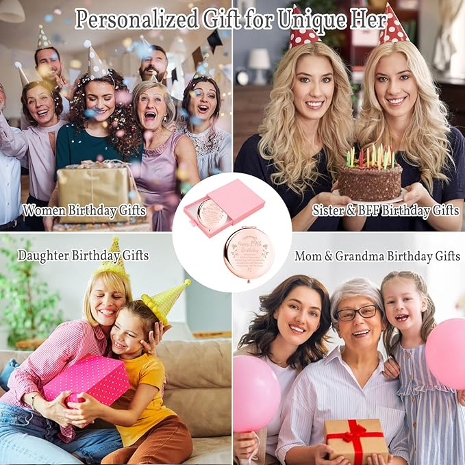 Birthday Gifts for Women Makeup Mirror 10th-85th Birthday Gifts for Sister Mom BFF Daughter Grandma Granddaughter - Milestone Birthday Presents 2-in-1 Compact Mirror (19th Birthday)