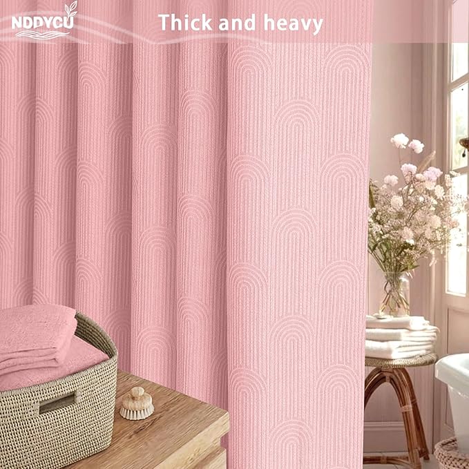 Light Pink Shower Curtain Boho Cotton Texture Mid Century Minimalist Arch Shower Curtain for Bathroom,72" W X 72" L