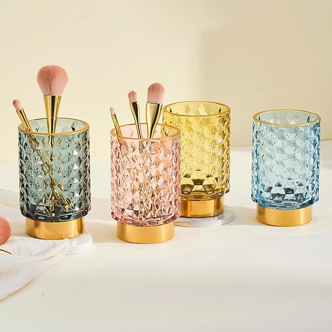 Makeup Brush Holder Organizer,Toothbrush Holders,Desk Pen Pencil Holder,Multifunctional Vintage Glass Brush Cup(A46-10-US)