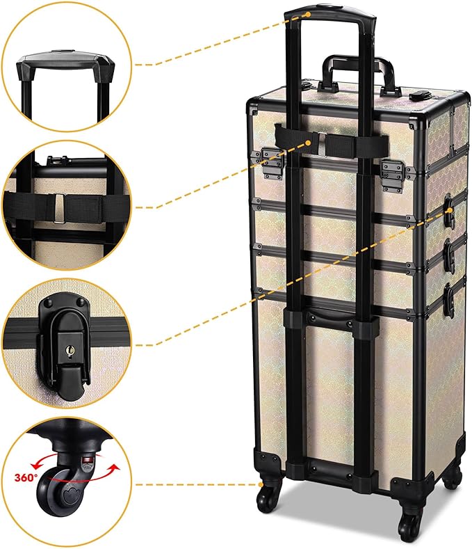 BYOOTIQUE Rolling Cosmetic Case Nail Tech Storage Cart on Wheels Hairdressing Brush Bags for Makeup Artist Salon Beautician Barbershop Hairstylist,Grace ForgetMeNot