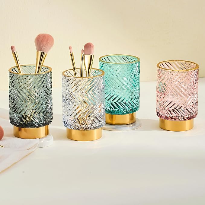 Makeup Brush Holder Organizer,Toothbrush Holders,Desk Pen Pencil Holder,Multifunctional Vintage Glass Brush Cup(A40-10-US)