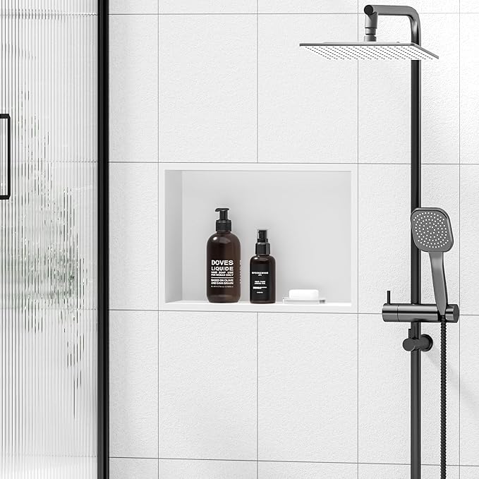 Neodrain Shower Niche, Insert Bathroom Storage Shower Shelf, Stainless Steel Recessed Wall Niche No Tiled Recessed Cabinet Waterproof for Shower Storage(White,18"x12")
