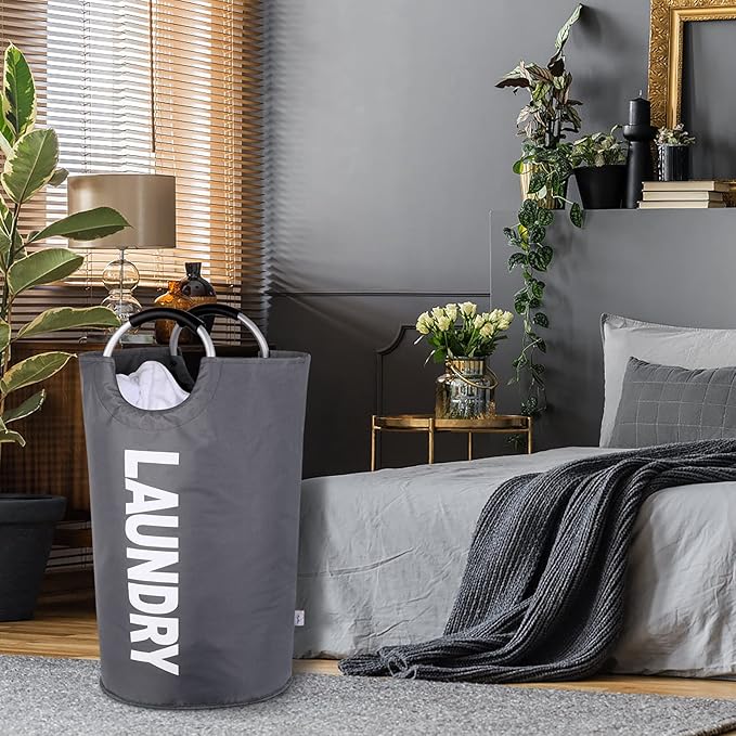 Large Laundry Basket Collapsible,Freestanding Clothes Hamper Bag with Handles – Tall Folding Dirty Laundry Bin,Sturdy Laundry Sorter for College Dorm,Laundry Room – 130L (Dark Grey)