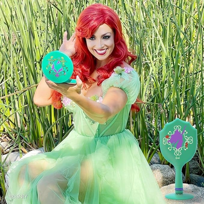 Impressions Vanity Handheld Lighted Makeup Mirror, Disney Princess Ariel LED Hand Mirror with Standing Base, Makeup Vanity Mirrors with Shimmering Button and 3 Color Modes for Travel or Bedroom