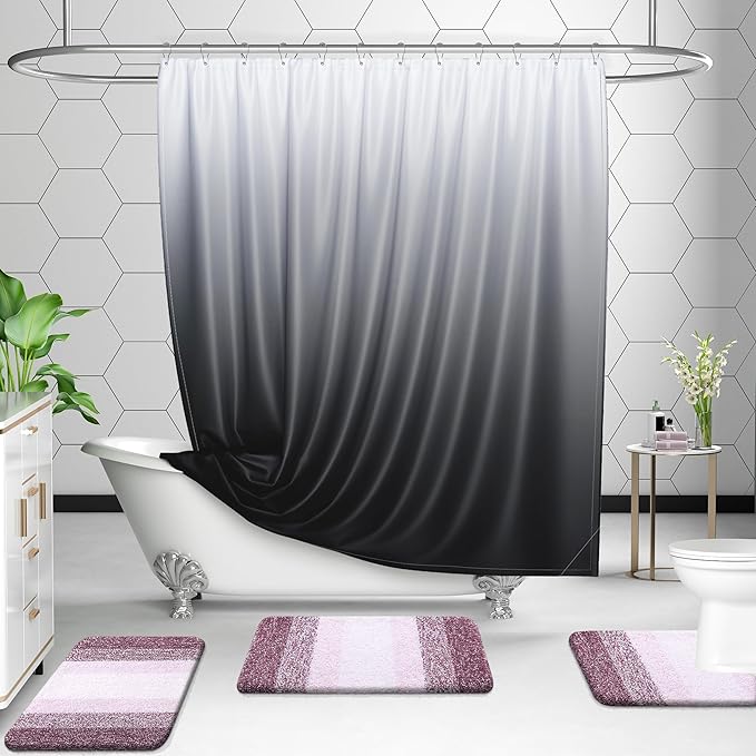 OLANLY Bathroom Rug Set 2 Piece, Soft Absorbent Microfiber Bath Mats and U-Shaped Contour Toilet Rug, Non-Slip, Machine Wash Dry, Plush Shaggy Bath Mats for Bathroom (30"x20"+24"x20", Mauve)