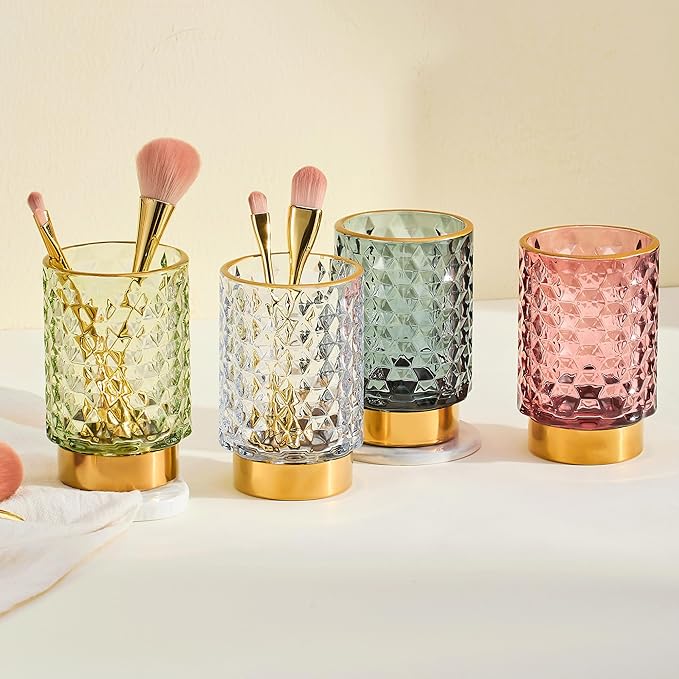 Makeup Brush Holder Organizer,Toothbrush Holders,Desk Pen Pencil Holder,Multifunctional Vintage Glass Brush Cup(A46-1-US)
