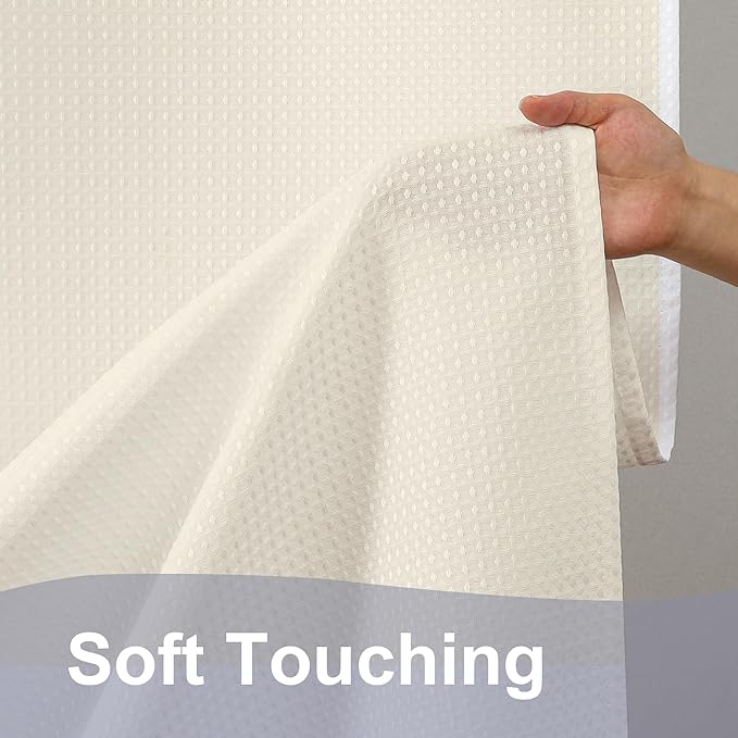 OWENIE Cream Shower Curtain, Waffle Weave Heavy Fabric Shower Curtain for Bathroom, Waterproof Thick 420G/M Textured Soft Elegant Luxury Hotel Spa Bath Curtains, Machine Washable, Cream, 72W x 72L