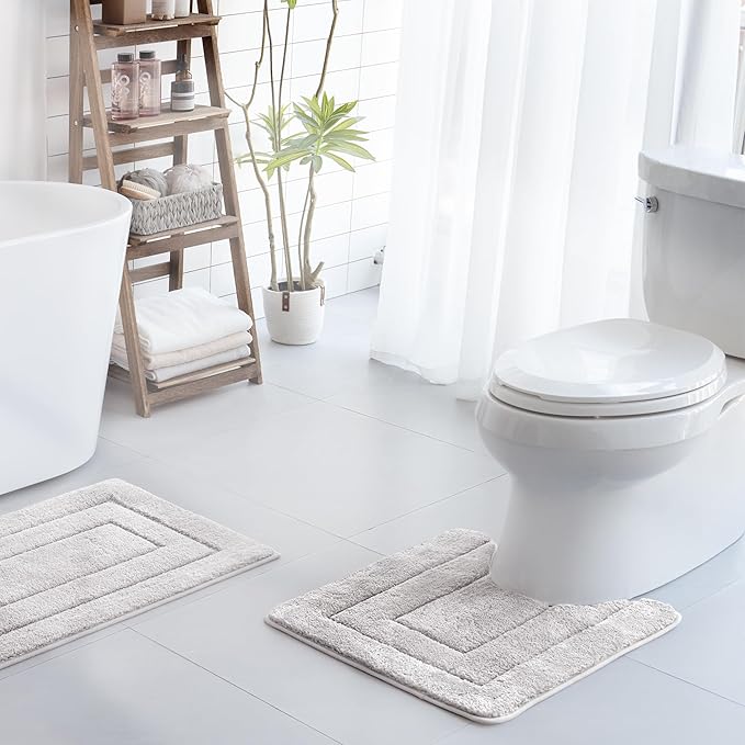 GRANNY SAYS Bathroom Toilet Rugs U Shaped, Bath Mats for Bath, Bathroom Rugs Non Slip Washable, Absorbent Microfiber Toilet Mat, Soft Plush Shaggy Bath Carpet, 20" x 24", Gray