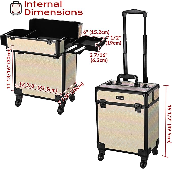 BYOOTIQUE Rolling Cosmetic Case Nail Tech Storage Cart on Wheels Hairdressing Brush Bags for Makeup Artist Salon Beautician Barbershop Hairstylist,Grace ForgetMeNot