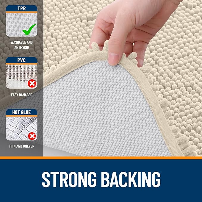 OLANLY Bathroom Rugs 59x24, Extra Soft Absorbent Chenille Bath Rugs, Rubber Backing Quick Dry, Machine Washable Bath Mats for Bathroom Floor, Tub and Shower, Home Decor Accessories, Sand