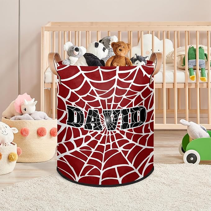 Spider Wed Personalized-Laundry-Hamper-Basket for Kids Custom Name Collapsible Storage Organizer Bin Dirty Clothes Toys Hamper for Boys Nursery in Laundry, Bedroom, Bathroom