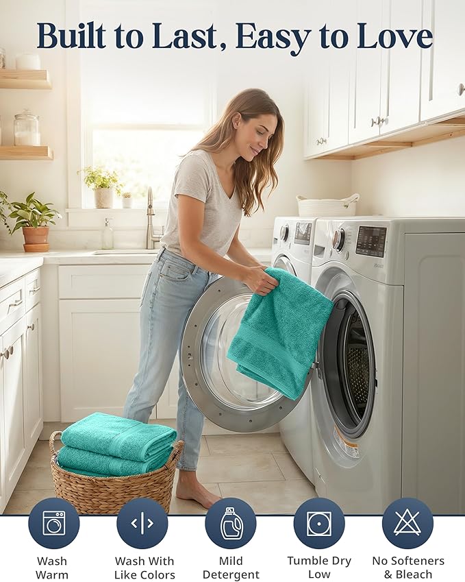 LANE LINEN 100% Cotton Luxury Bathroom Towel Set - 16 Pieces - Ring Spun, Quick Dry, Super Soft & Absorbent - 4 Bath, 8 Washcloths, 4 Hand Towels - Remains Fluffy Even After Multiple Washes - Teal