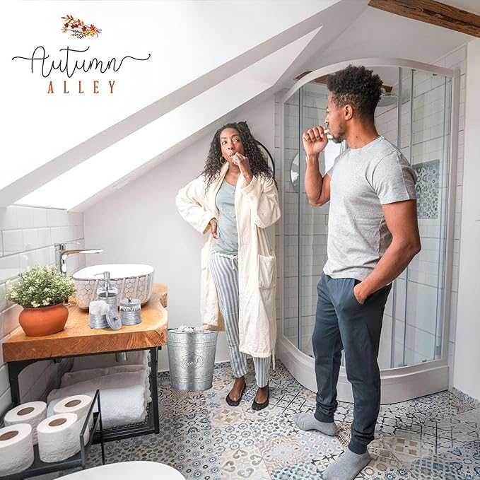 Autumn Alley Adorable 3 Piece Modern Farmhouse Bathroom Accessory Set for Sink/Vanity - Galvanized Soap Dispenser, Cotton Ball Container with Lid, Qtip Organizer – Rustic Farmhouse Bathroom Decor