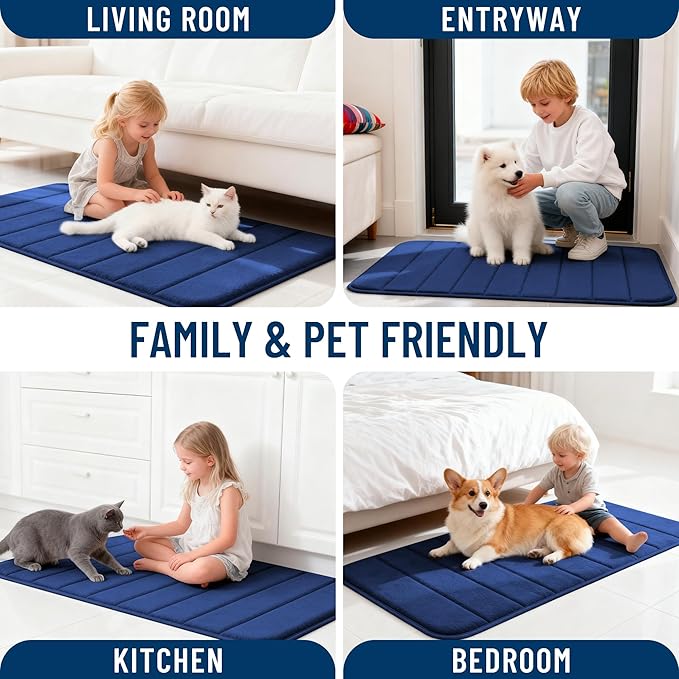 OLANLY Memory Foam Long Bathroom Rugs Runner 47x24, Super Soft Absorbent Bath Mat, Quick Dry, Machine Washable Shower Rugs, Bathmat Carpet, Bathroom Home Decor Accessories, Twilight Sapphire