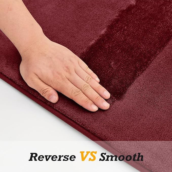 HUXMEYSON Bathroom Rugs Sets 2 Piece, Non-Slip & Quick Dry Bath Mat Set, Ultra Soft Velvet Bath Rugs for Bathroom, Toilet and Shower Floor, Red