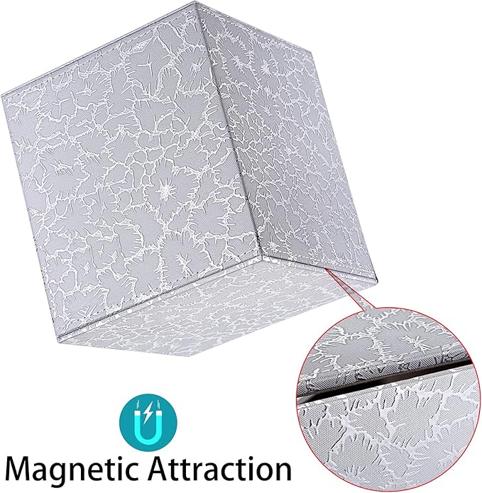 Sumnacon Square Leather Tissue Box Cover - Stylish Cube Tissue Box Holder with Magnetic Bottom, Decorative PU Tissue Box for Vanity Dresser Night Stand Table Countertop Home Office Car, Silver