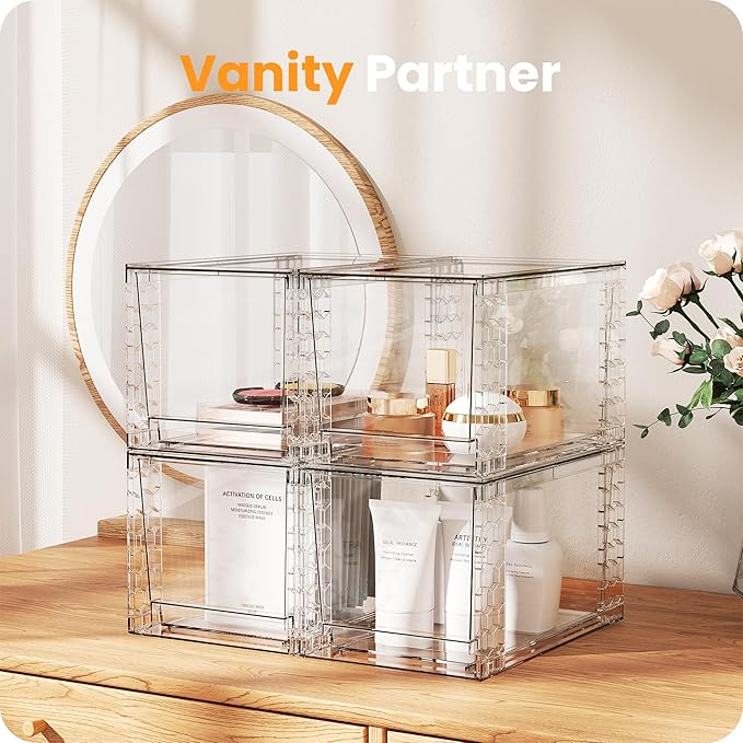 A-LuGei γπ°π£ππ¦γ Acrylic Stackable Drawers, 11.8" L Makeup Organizer, Bathroom Organizer and Storage, Under Sink Organizer, Plastic Storage Bins