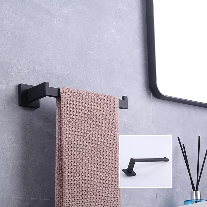 GERZWY SUS 304 Stainless Steel Bathroom Hand Towel Holder Matte Black Towel Ring for Bath Kitchen Garage Heavy Duty Wall Mounted FG1606-BK