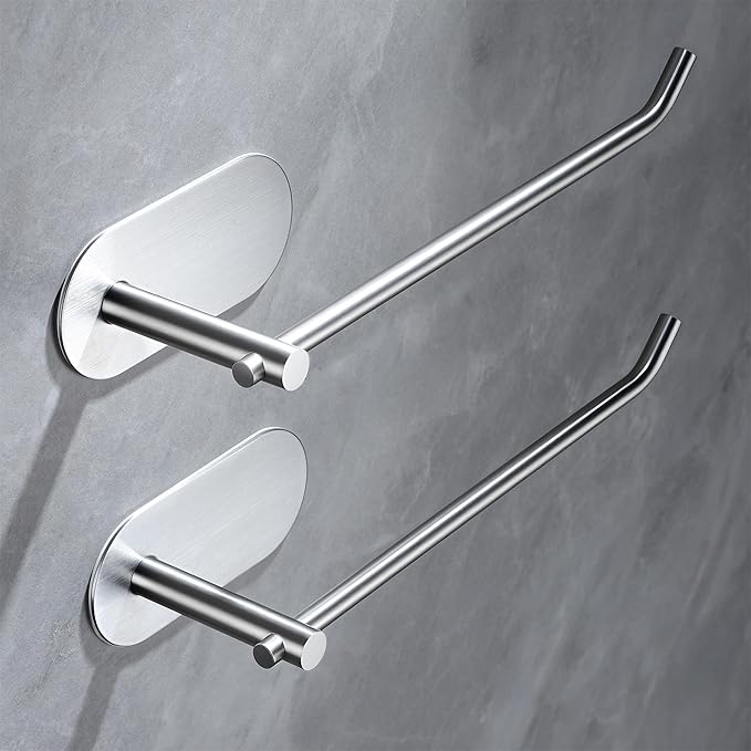 SUNTECH Hand Towel Holder 2 Packs,9-Inch Self-Adhesive Hand Towel Rack for Bathroom and Kitchen, Brushed Stainless Steel Wall Mount Towel Bar,No Drilling