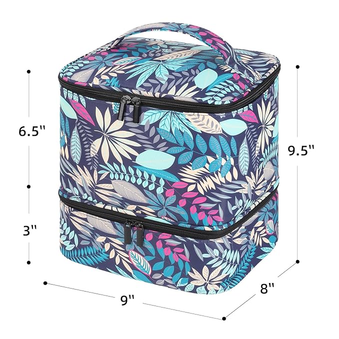 Portable Nail Polish Storage Bag with UV Light Case - Holds 30 Bottles and 1 UV LED Nail Lamp, Double-Layers Nail Dryer Case for Gel Nail Polish Kit, Nail Art Decorations (Leaves)