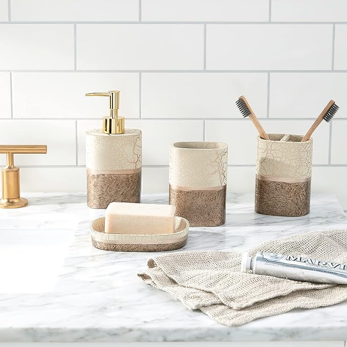 Sweet Home Collection Bathroom Accessories Unique Collections Modern Classic Contemporary Decorative Beautiful Designs Bath Shower Tub Décor, 4 Piece Set, Parker(Pack of 1)