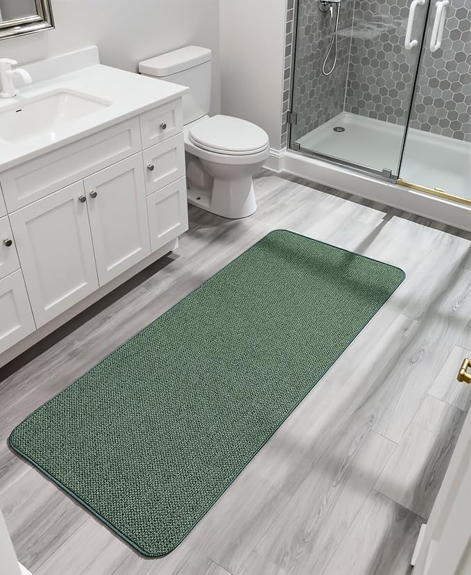 Bath Mat,Ultra Thin Bathroom Runner Rugs,Large Bath Mats for Bathroom,Quick Dry,Non-Slip,Machine Washable,Low Pile,Bath Rug,Shower Outside,Sink,Home Decor Accessories.Green,3'x4'(36x48inch)