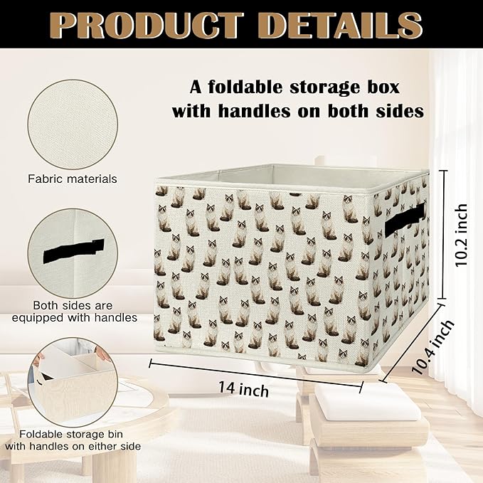 Ragdoll Cat Gifts Storage Bins & Boxes with Handles, Cat Mom Lovers Gifts Foldable Basket for Organizing, Pet Lover Gift Collapsible Storage Basket for Bedroom Bathroom Clothes Toys Books